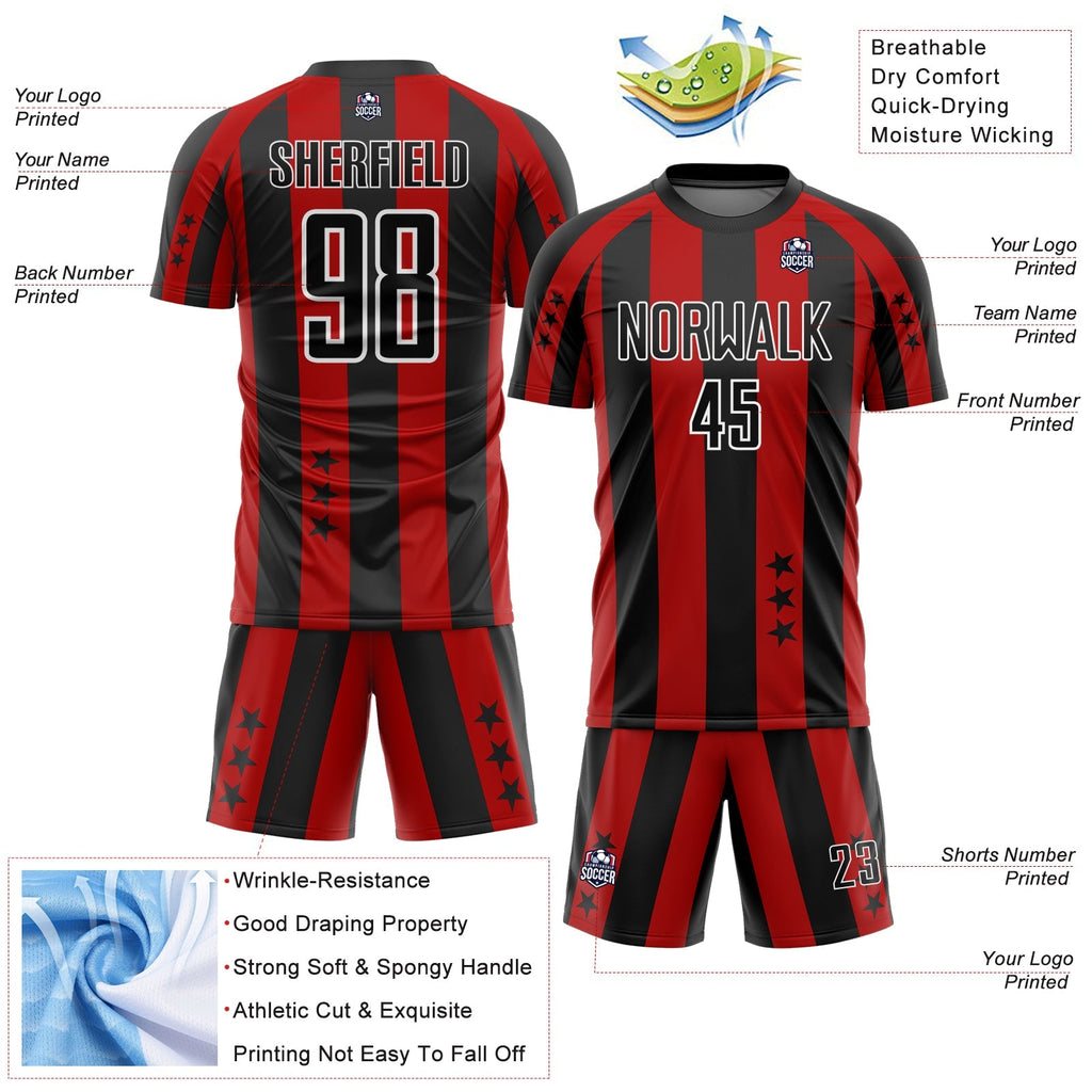 Custom Soccer Jersey - Red Black-White Stars And Stripes Sublimation Uniform