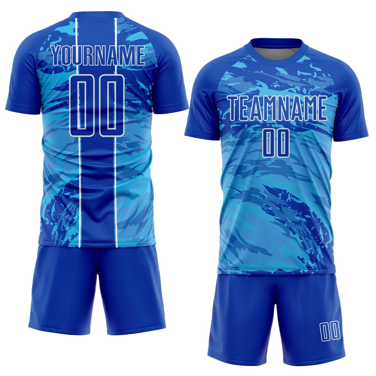 Custom Soccer Jersey - Thunder Blue Sky Blue-White Abstract Fluid Sublimation Uniform