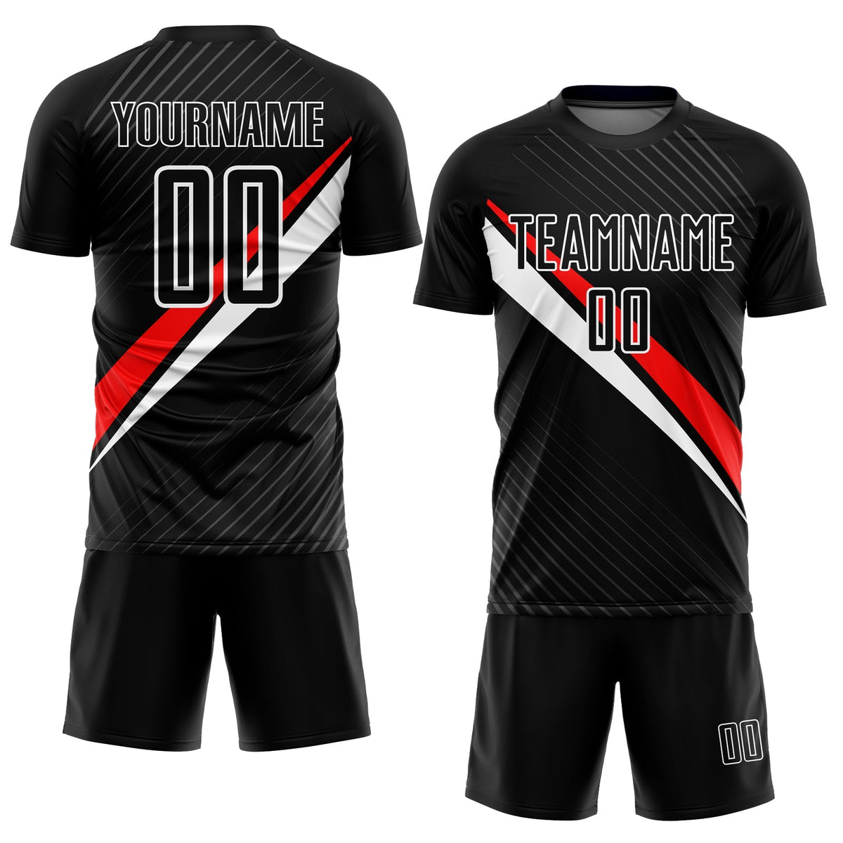 Custom Soccer Jersey - Black Red-White Diagonal Lines Sublimation Uniform