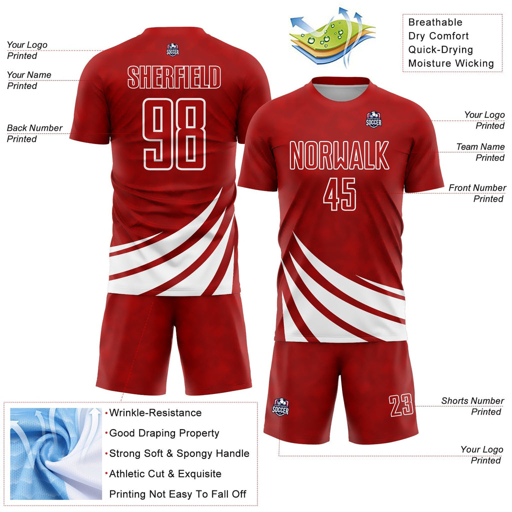 Custom Soccer Jersey - Red White Wind Shapes Sublimation Uniform