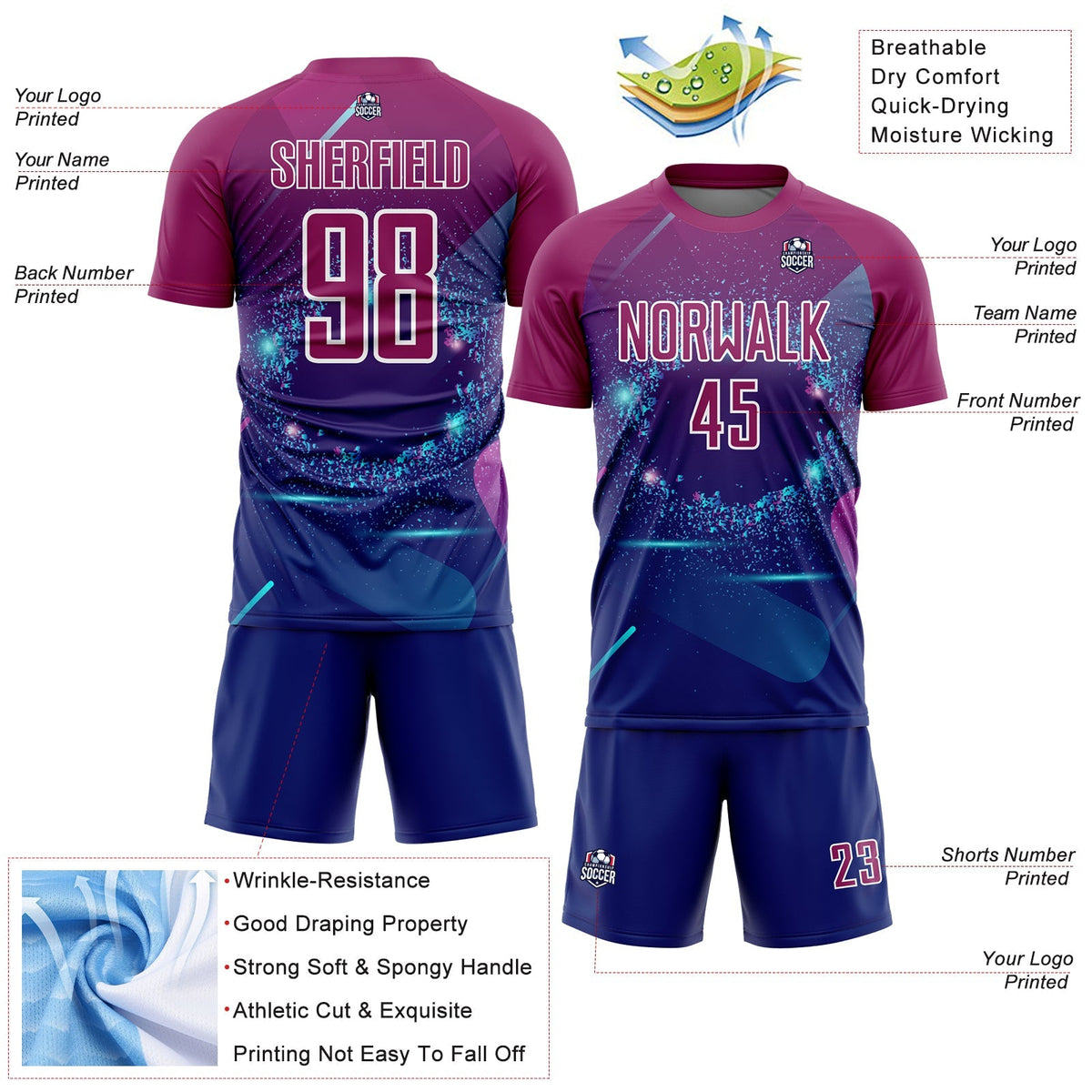 Custom Soccer Jersey - Royal Purple-White Stars And Lines Sublimation Uniform