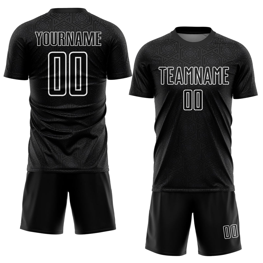 Custom Soccer Jersey - Black White Geometric Shapes Sublimation Uniform