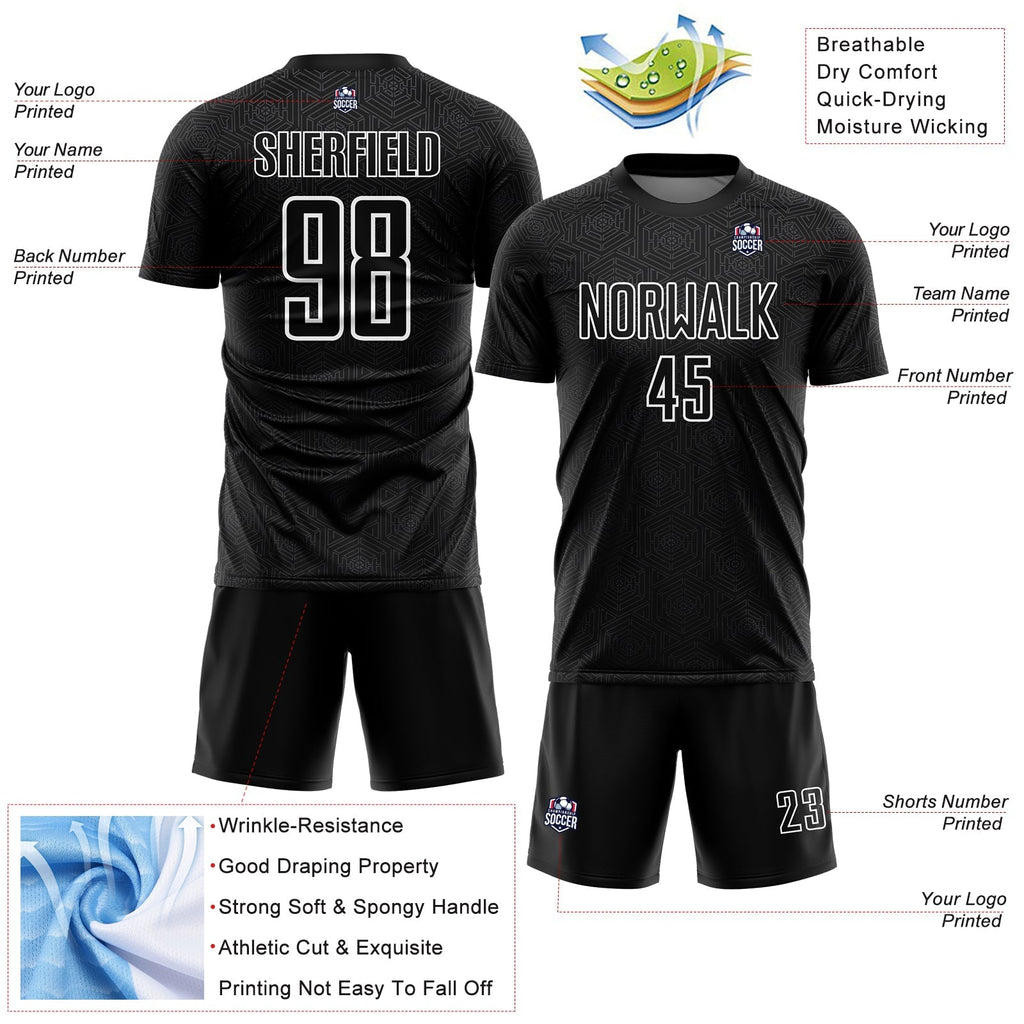 Custom Soccer Jersey - Black White Geometric Shapes Sublimation Uniform