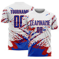 Custom Soccer Jersey - White Thunder Blue-Red Abstract Fragment Art Splash Sublimation Uniform