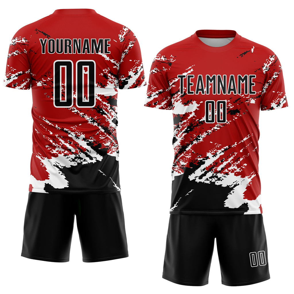 Custom Soccer Jersey - Red Black-White Abstract Fragment Art Splash Sublimation Uniform