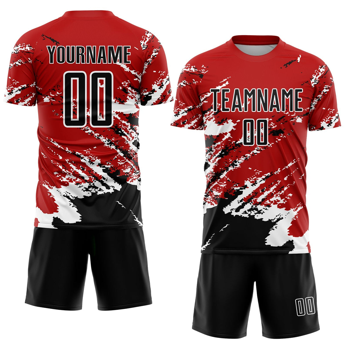 Custom Soccer Jersey - Red Black-White Abstract Fragment Art Splash Sublimation Uniform