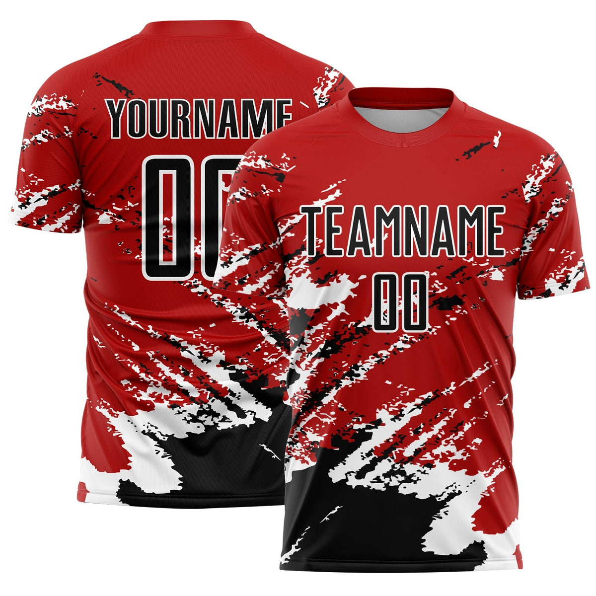 Custom Soccer Jersey - Red Black-White Abstract Fragment Art Splash Sublimation Uniform
