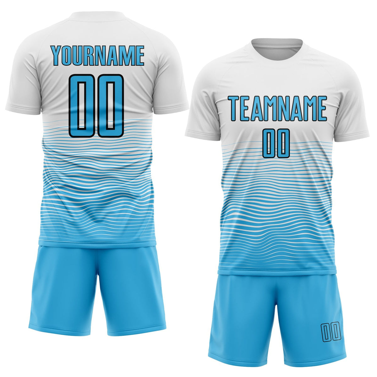 Custom Soccer Jersey - White Sky Blue-Black Gradient Line Sublimation Uniform