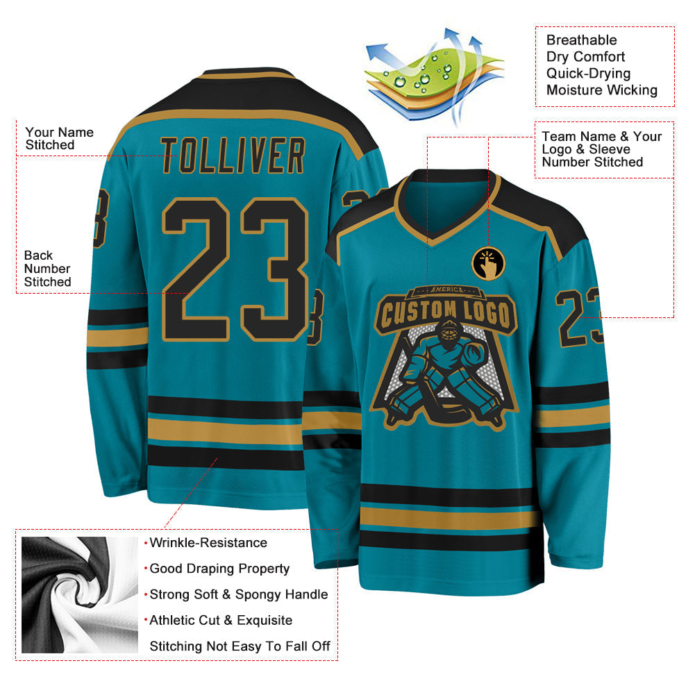 Custom Hockey Jersey - Teal Black-Old Gold