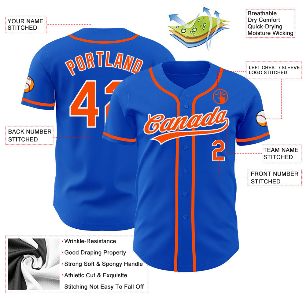 Custom Baseball Jersey - Thunder Blue Orange-White