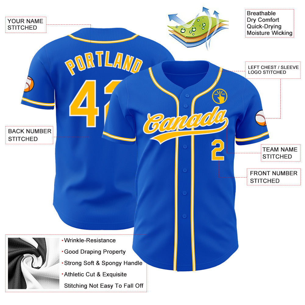 Custom Baseball Jersey - Thunder Blue Gold-White
