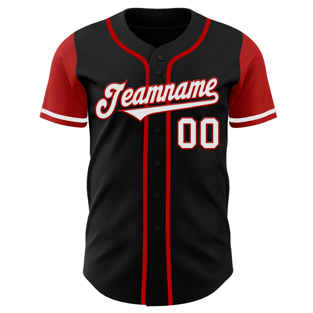 Custom Baseball Jersey - Black White-Red Two Tone