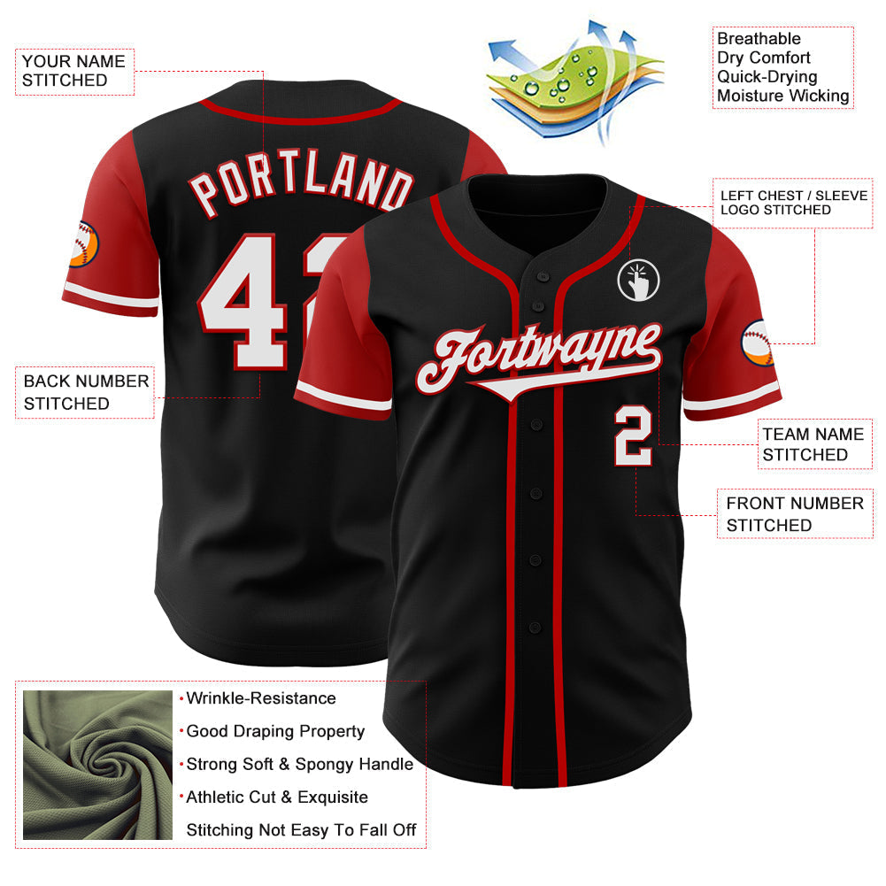 Custom Baseball Jersey - Black White-Red Two Tone
