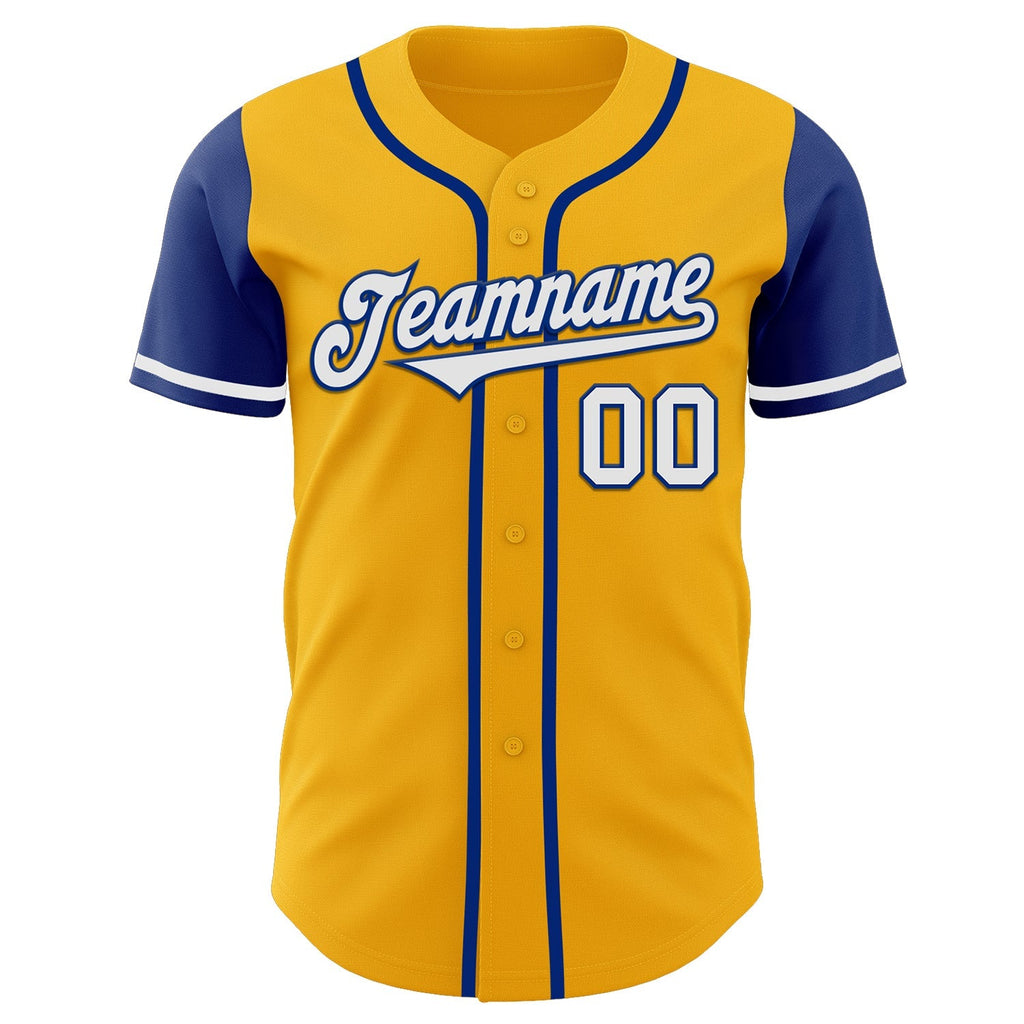 Custom Baseball Jersey - Gold White-Royal Two Tone