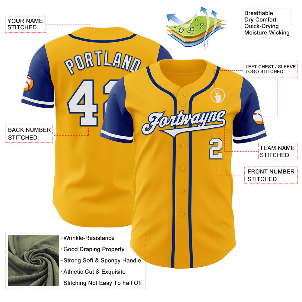 Custom Baseball Jersey - Gold White-Royal Two Tone