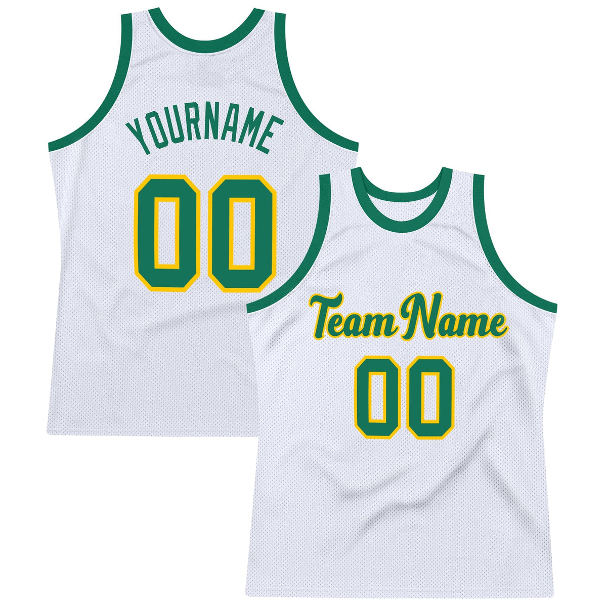 Custom Basketball Jersey - White Kelly Green-Gold Throwback