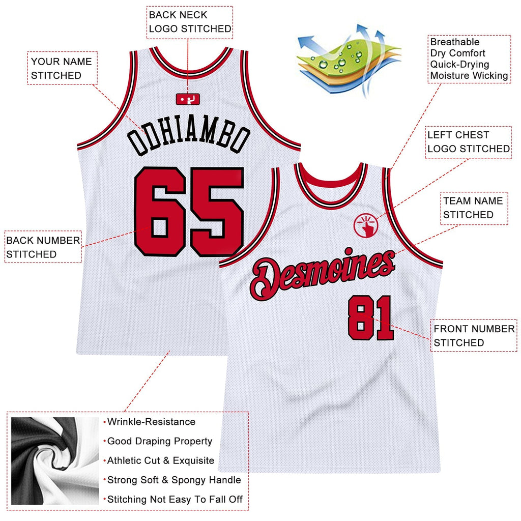 Custom Basketball Jersey - White Red-Black Throwback - Style White0461