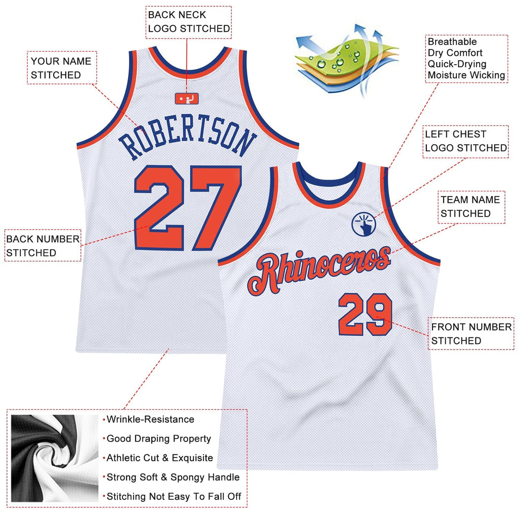 Custom Basketball Jersey - White Orange-Royal Throwback - Style White0463
