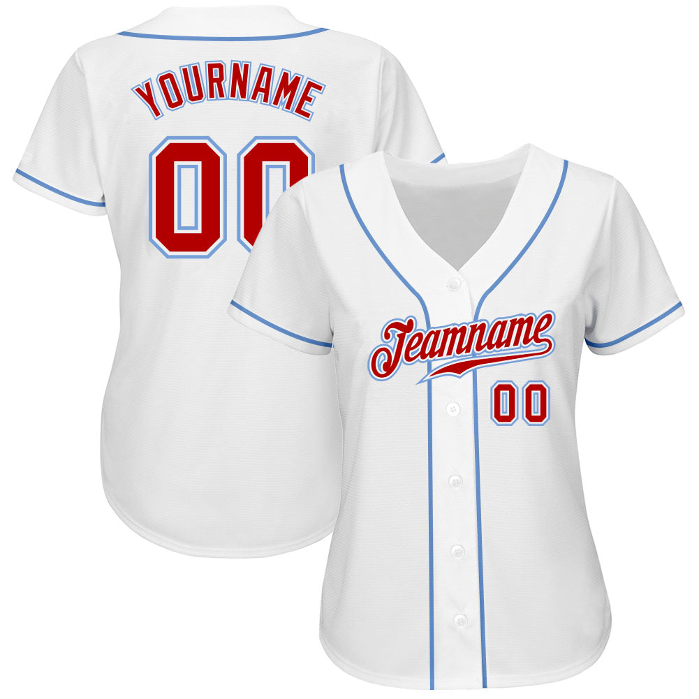 Custom Baseball Jersey - White Red-Light Blue