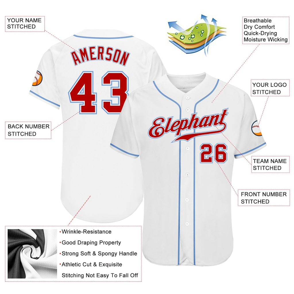 Custom Baseball Jersey - White Red-Light Blue
