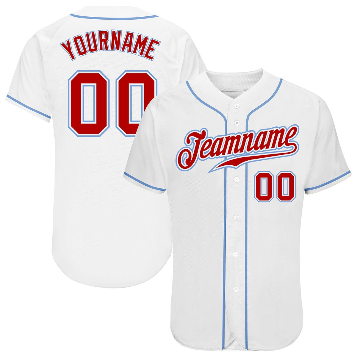 Custom Baseball Jersey - White Red-Light Blue