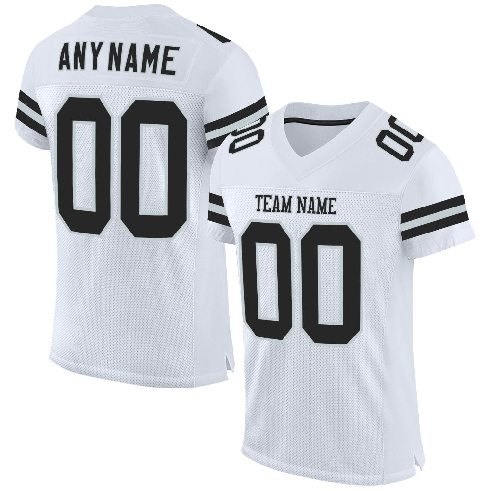 Custom Football Jersey - White Black-Silver Mesh