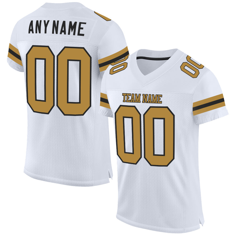 Custom Football Jersey - White Old Gold-Black Mesh