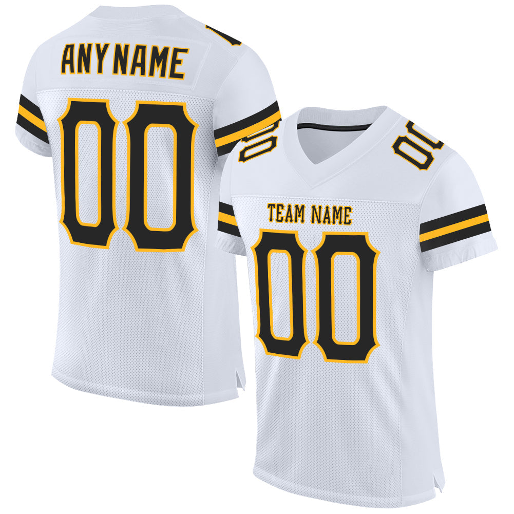 Custom Football Jersey - White Black-Gold Mesh - Style White0622