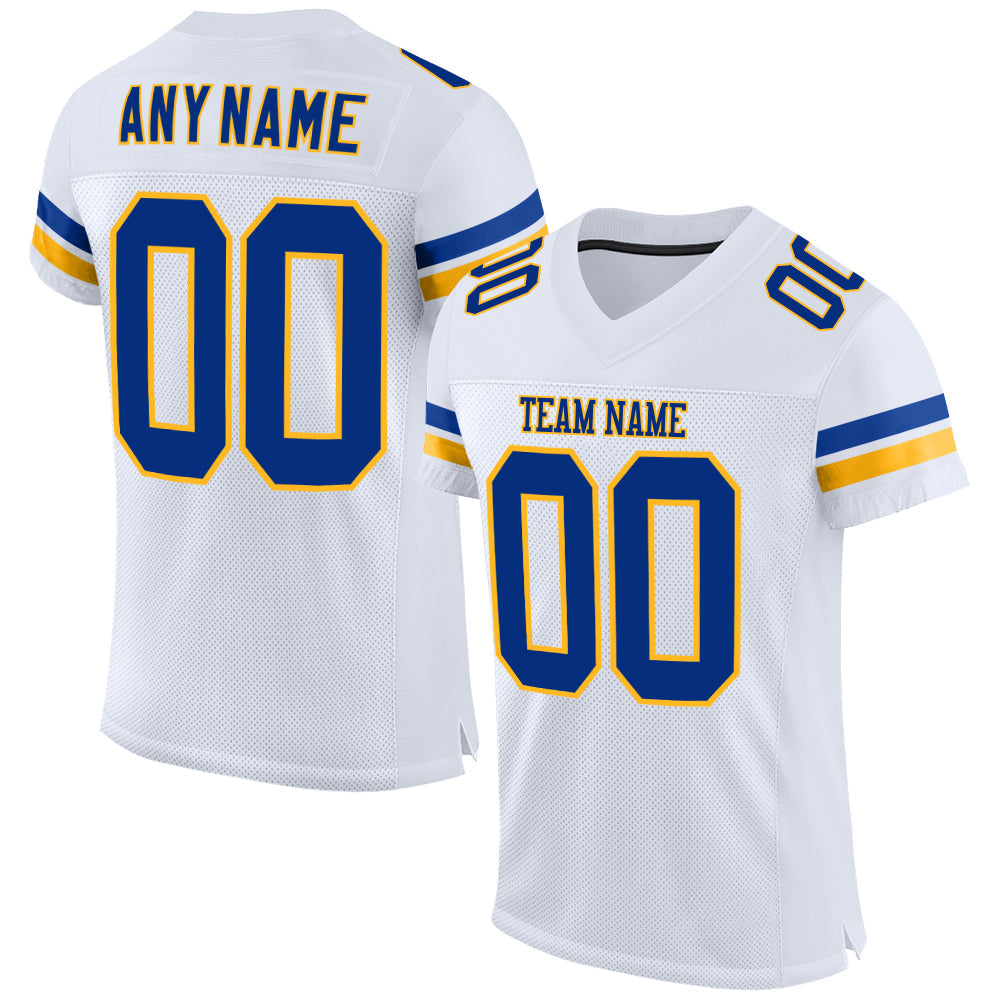 Custom Football Jersey - White Royal-Gold Mesh