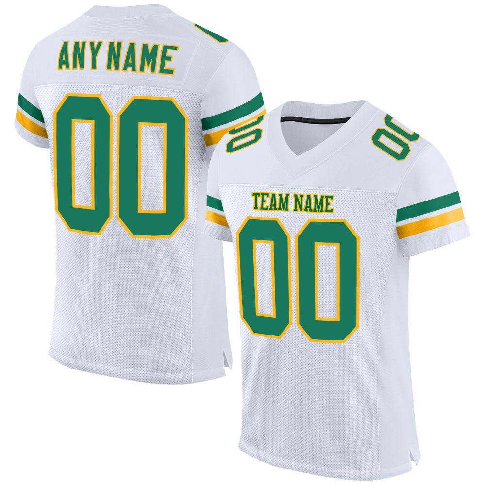 Custom Football Jersey - White Kelly Green-Gold Mesh
