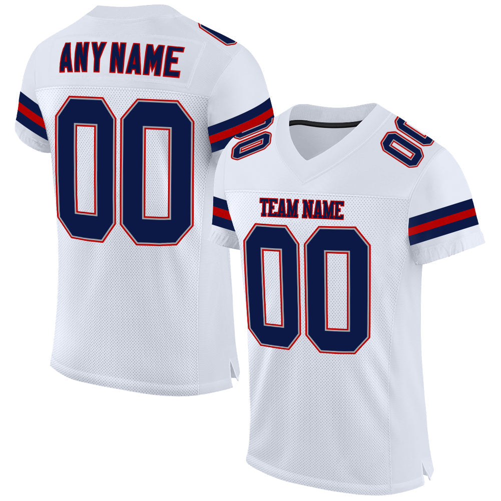 Custom Football Jersey - White Navy-Red Mesh