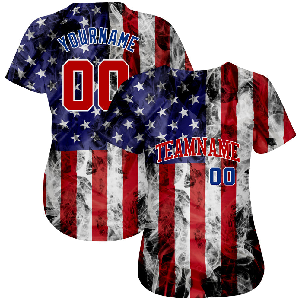 Custom Baseball Jersey - White Red-Royal 3D American Flag Fashion