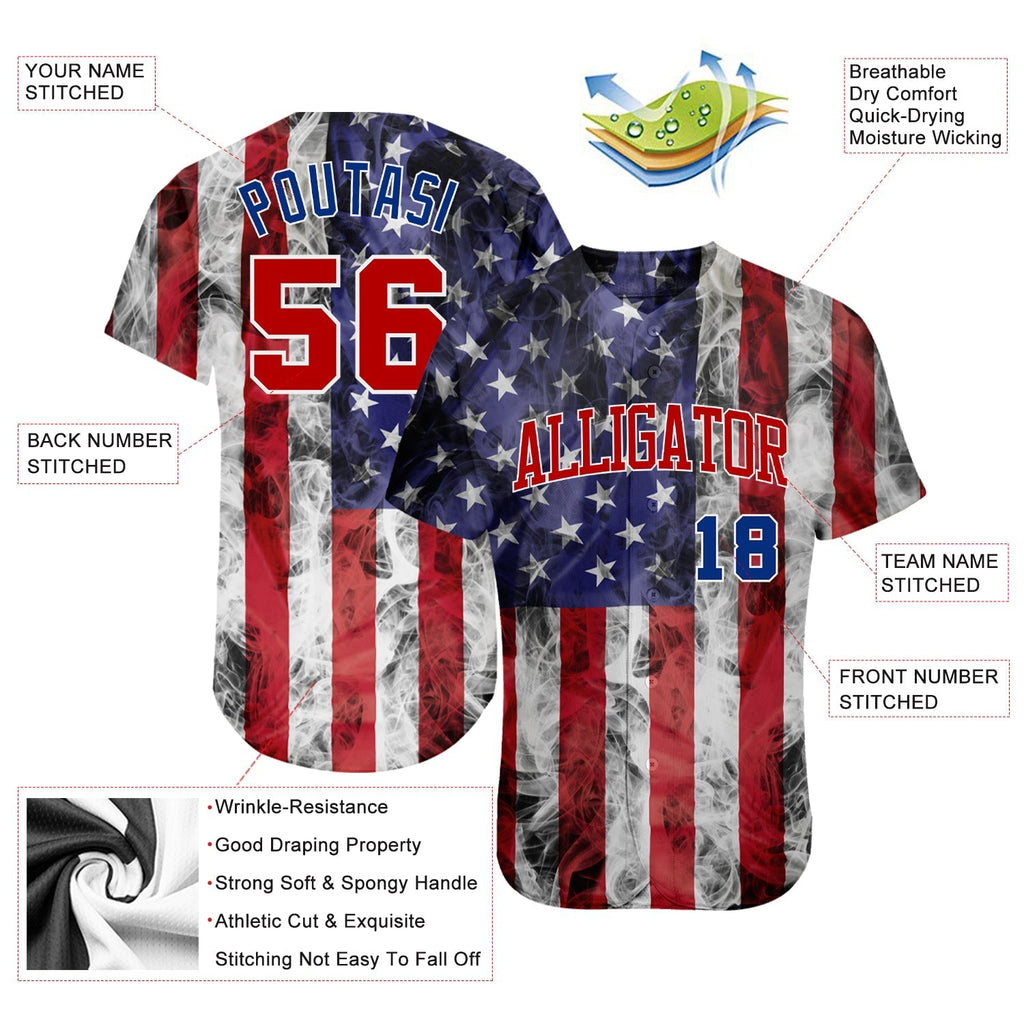 Custom Baseball Jersey - White Red-Royal 3D American Flag Fashion