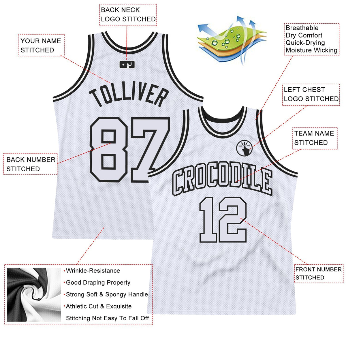 Custom Basketball Jersey - White White-Black Throwback - Style White0985