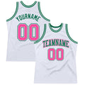 Custom Basketball Jersey - White Pink-Kelly Green Throwback