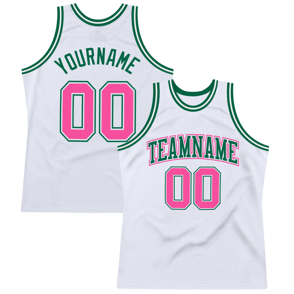 Custom Basketball Jersey - White Pink-Kelly Green Throwback