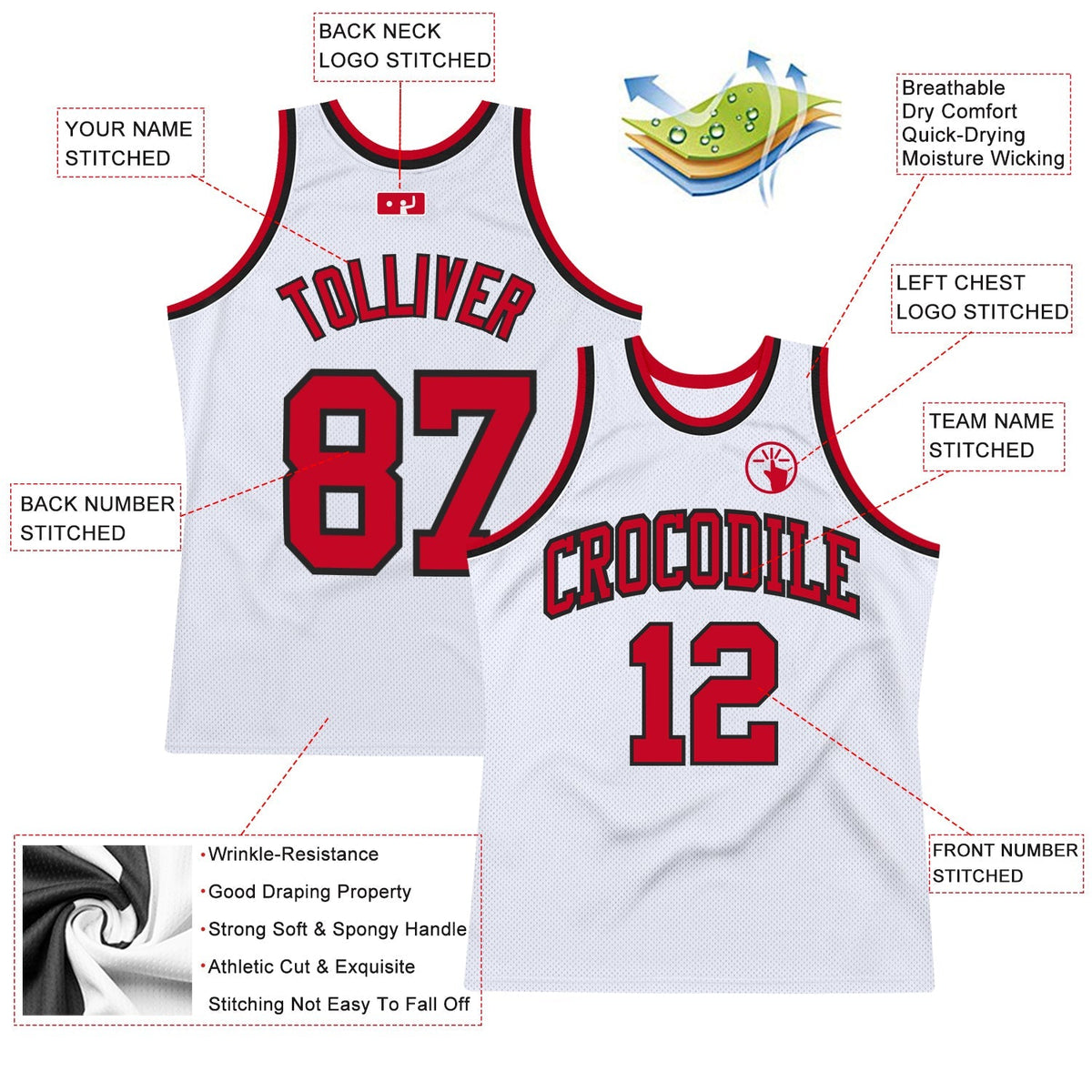 Custom Basketball Jersey - White Red-Black Throwback - Style White0992