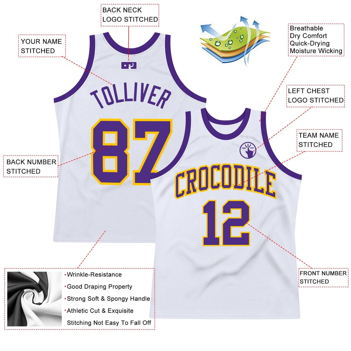 Custom Basketball Jersey - White Purple-Gold Throwback - Style White0998