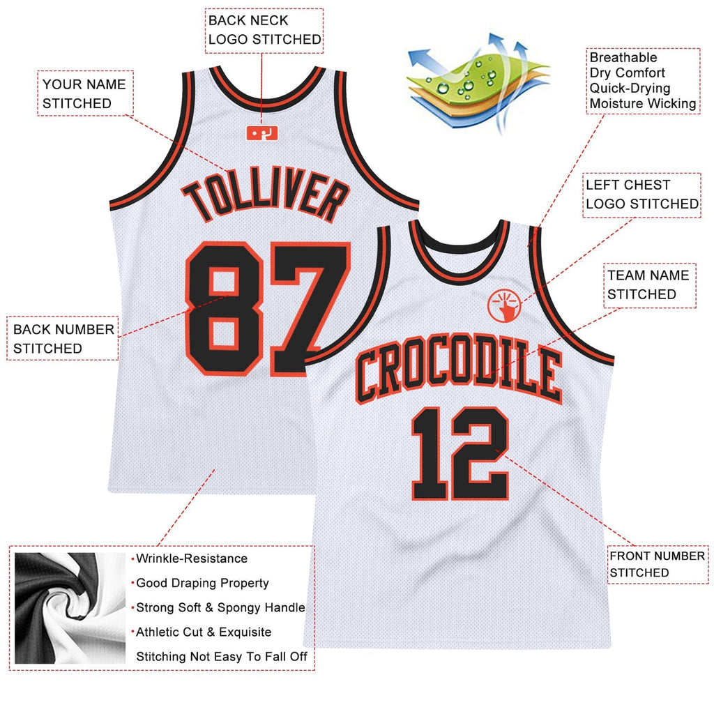 Custom Basketball Jersey - White Black-Orange Throwback