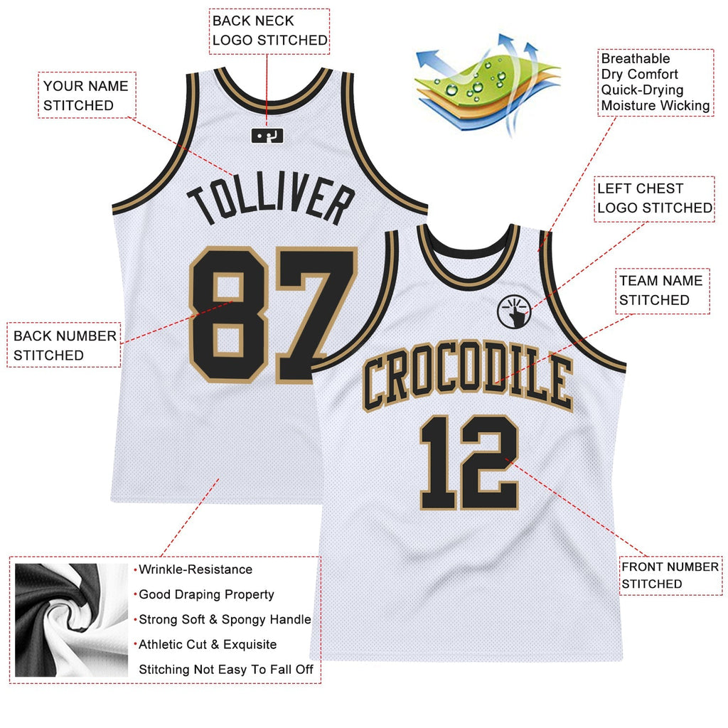 Custom Basketball Jersey - White Black-Old Gold Throwback