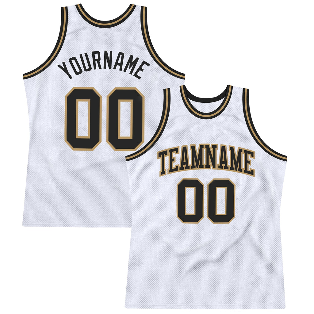 Custom Basketball Jersey - White Black-Old Gold Throwback
