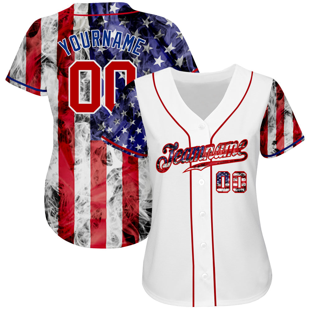 Custom Baseball Jersey - White Red-Royal 3D American Flag