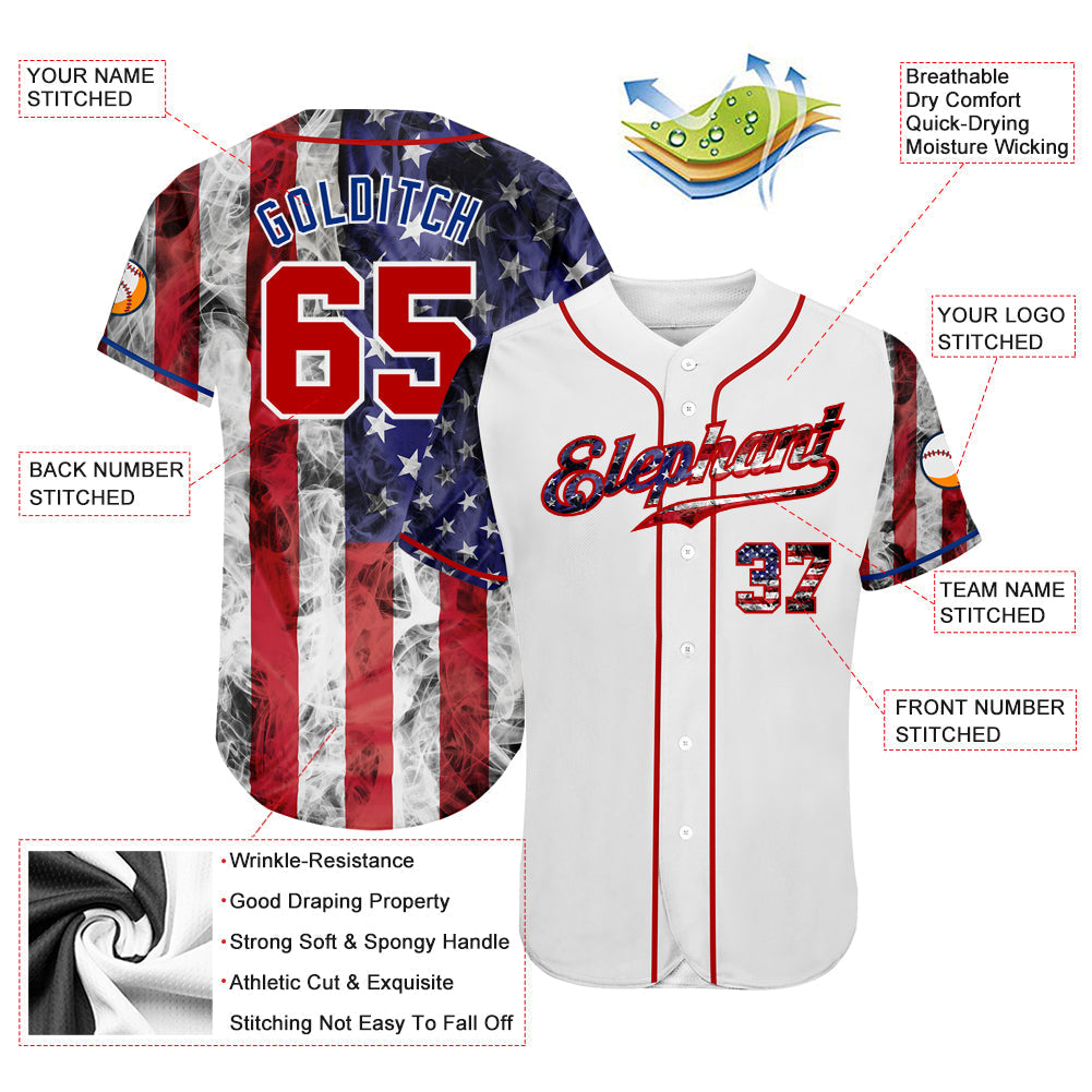 Custom Baseball Jersey - White Red-Royal 3D American Flag