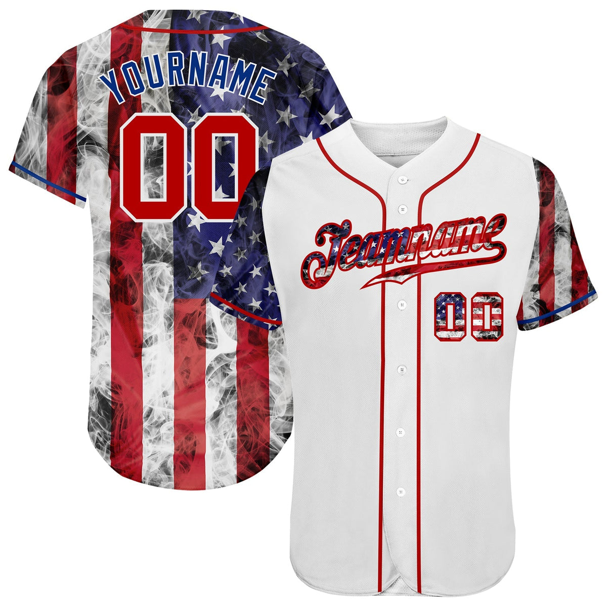 Custom Baseball Jersey - White Red-Royal 3D American Flag