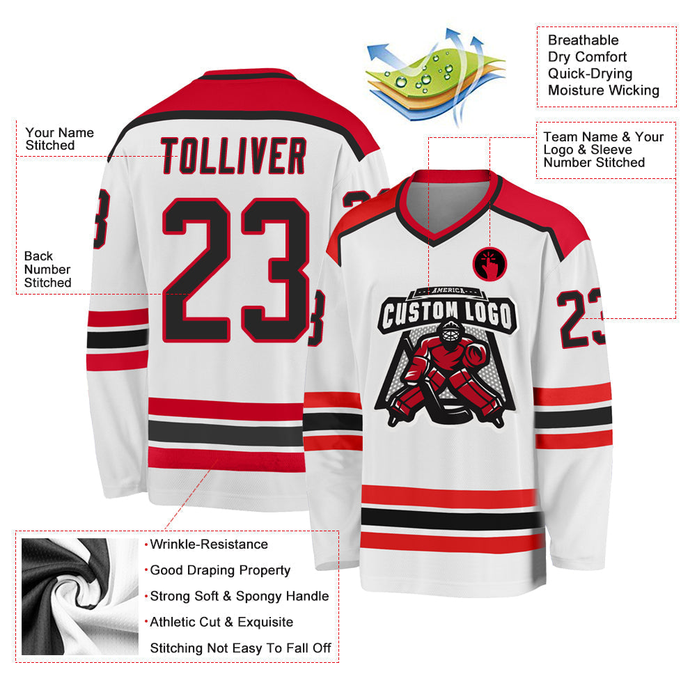 Custom Hockey Jersey - White Black-Red - Style White1044