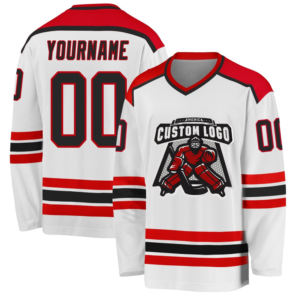 Custom Hockey Jersey - White Black-Red - Style White1044