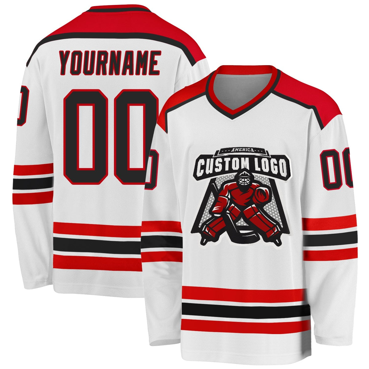 Custom Hockey Jersey - White Black-Red - Style White1044