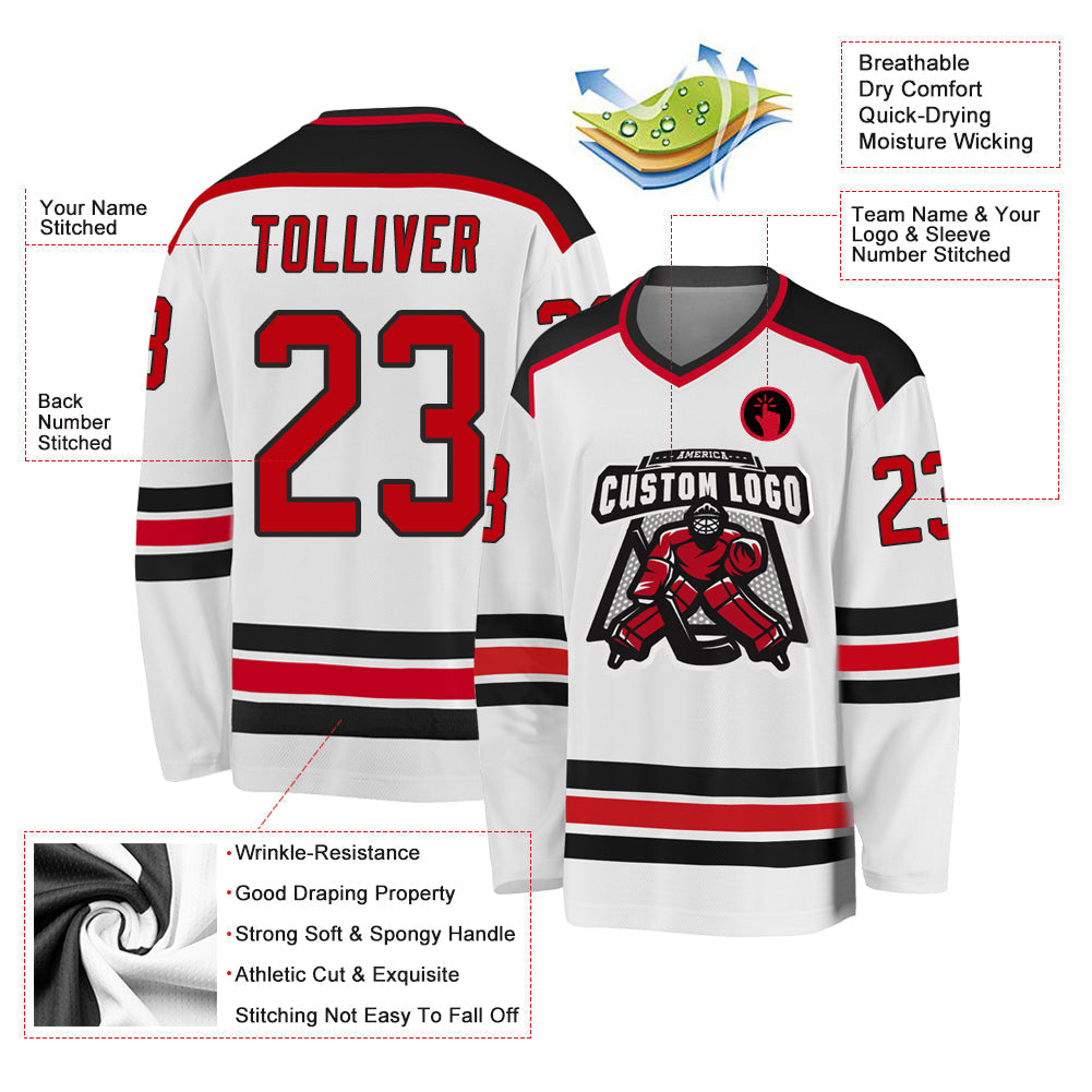 Custom Hockey Jersey - White Red-Black - Style White1045