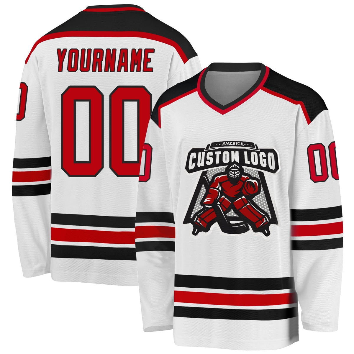 Custom Hockey Jersey - White Red-Black - Style White1045