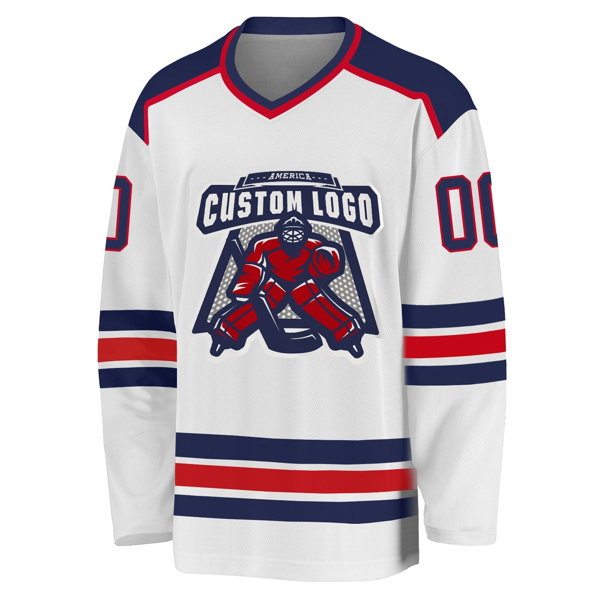 Custom Hockey Jersey - White Navy-Red